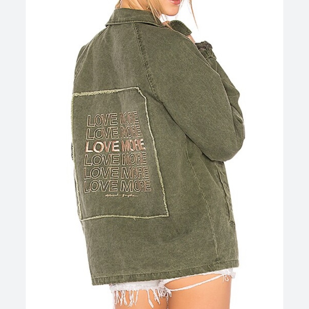 Spiritual Gangster Barn Jacket Love More Coach Jacket in Army Green